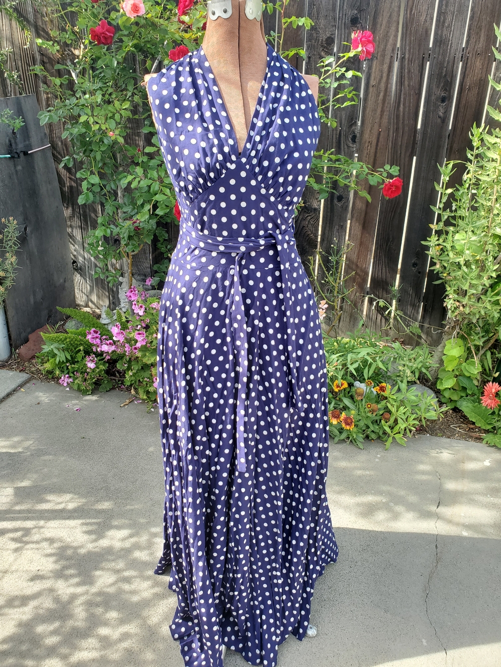 Trashy Diva Navy and White Polka Dot Wrap Maxi Dress